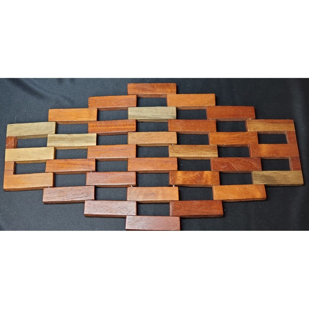 Jamaican Wood trivet foldable 15"x 8 1/2" Mid Centry Modern Design Style/ Shape